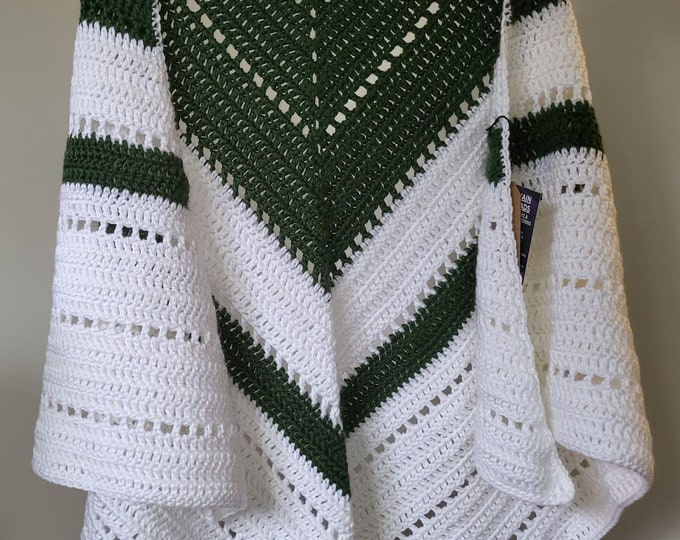 Green and White Crochet Shawl