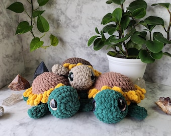 Sunflower Crochet Turtles, Amigurumi Turtle Plush