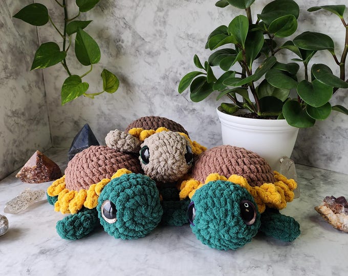 Sunflower Crochet Turtles, Amigurumi Turtle Plush