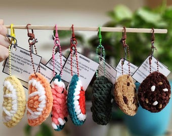 Food Keychain Accessories, Set of 2, Crochet Key Charms, Pickle - Cookies - Fruit