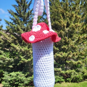 Crochet Mushroom Water Bottle Holder: Cotton Yarn Carrier