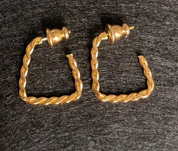 Trifari gold plated twist triangle hoops earrings - image 1