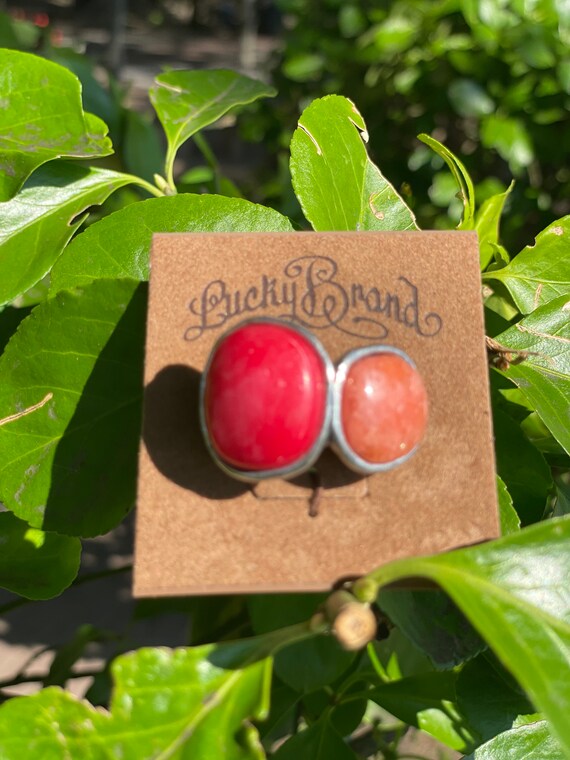 Red /peach stone silver set - image 3