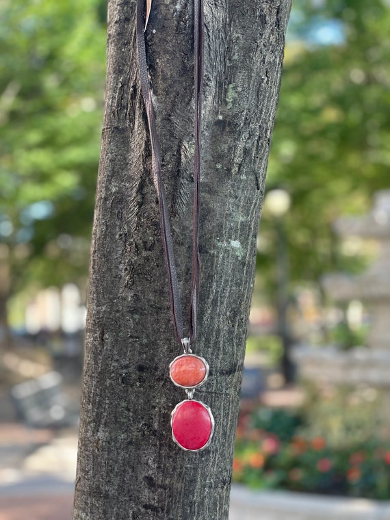 Red /peach stone silver set - image 2