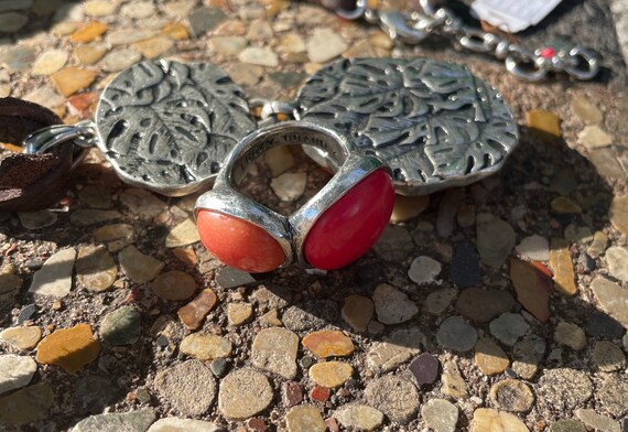 Red /peach stone silver set - image 4