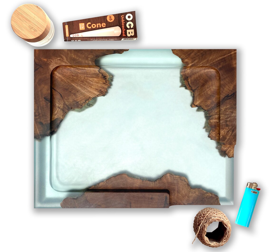 CUSTOM Wood & Epoxy Resin Rolling Tray Epoxy Stash Catch All Etsy