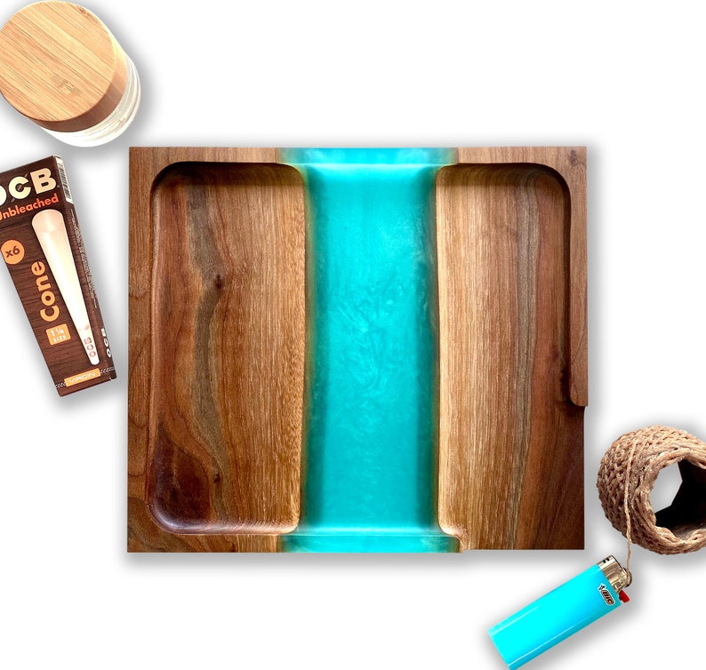 Wood & Epoxy Resin Rolling Tray Epoxy Stash Catch All Tray Etsy