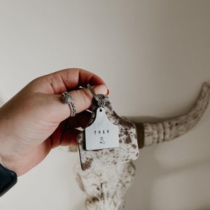 Cowhide Cattle Tag Keychains- customisable