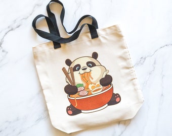 panda tote bag for school, kawaii tote bag for girls, ramen lover gift, cute birthday gifts for sister, Asian mom gifts for Asian girlfriend