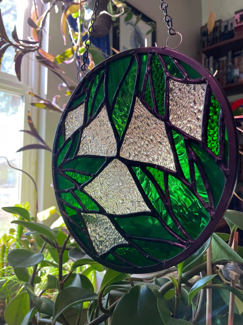 Circular Plant Stained Glass Sun Catcher Window Hanging Etsy