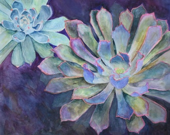 Cool Succulent Watercolor Painting