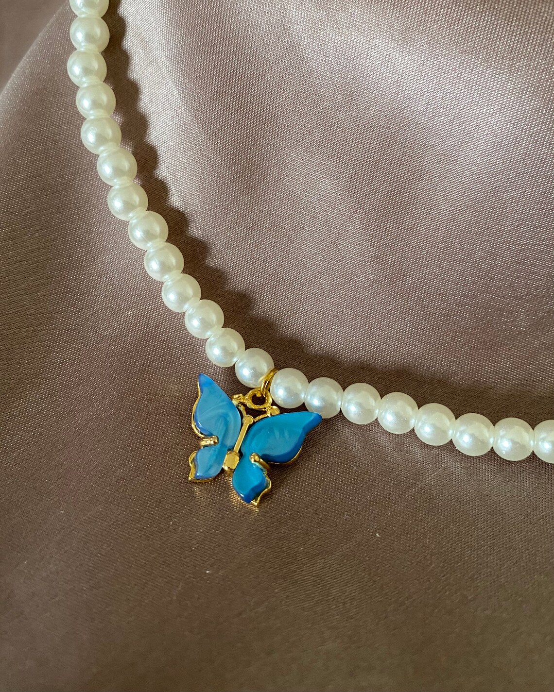Pearl Necklace with Butterfly Charm Etsy