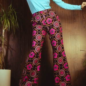 Pink Daisies Flower Power Flared Trousers