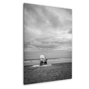 Black and White Beach Ice Cream Cart Photo | Twilight Cloudy Sky | Minimalist Coastal Wall Art | India Beach Street Photography Print