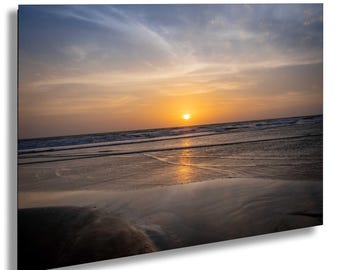 Serene Beach Golden Sunset Wall Art | Tranquil Ocean Photography from India | Coastal Landscape Print for Calm, Minimalist or Boho Decor