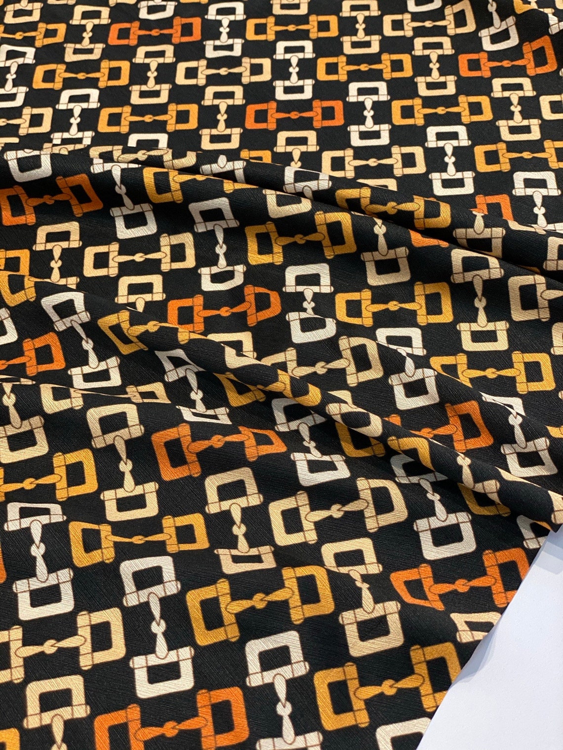 Silk designer fabric by the yard with chain print designer Etsy