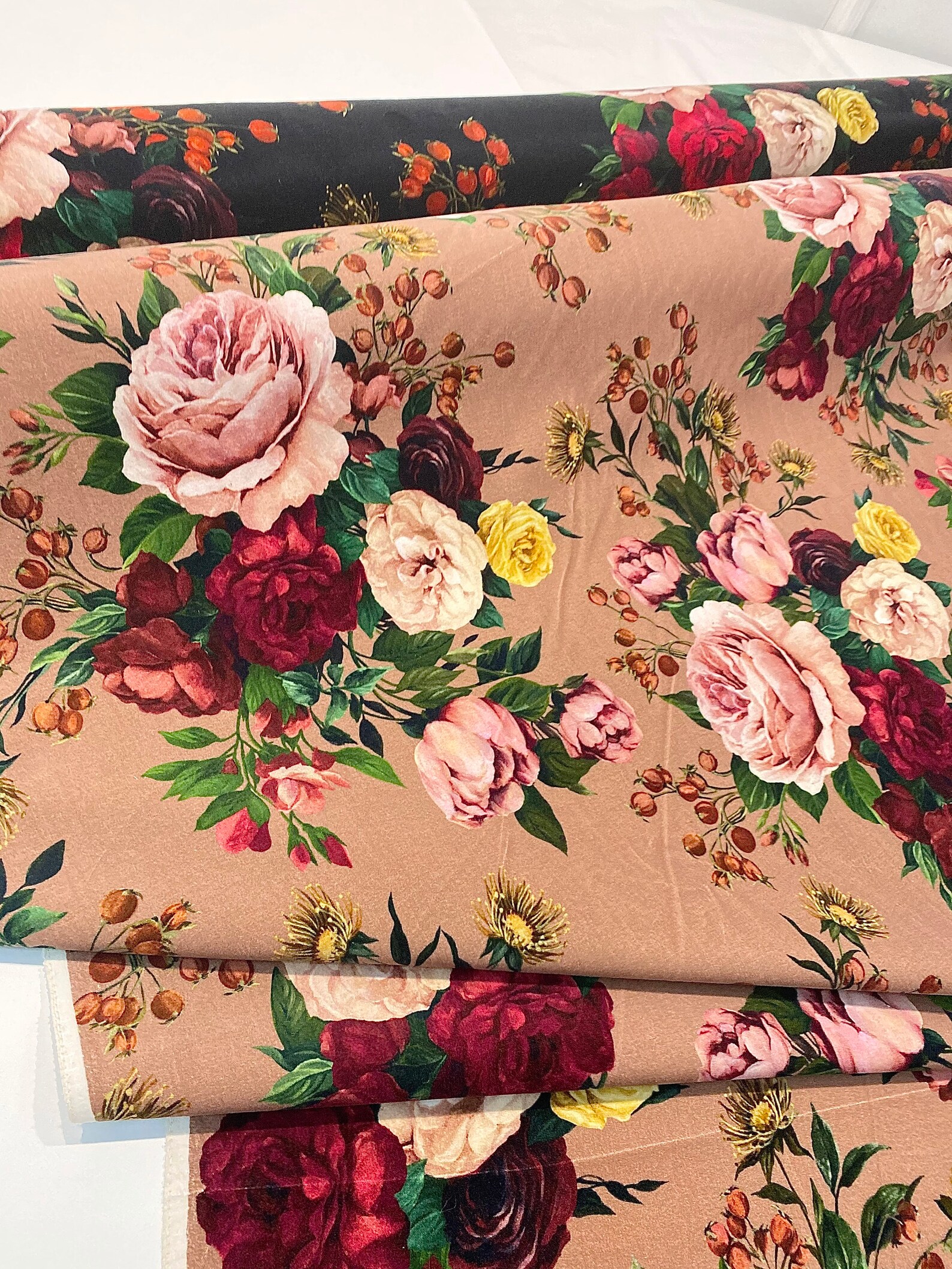 Cotton velvet fabric by the yard with roses print floral Etsy