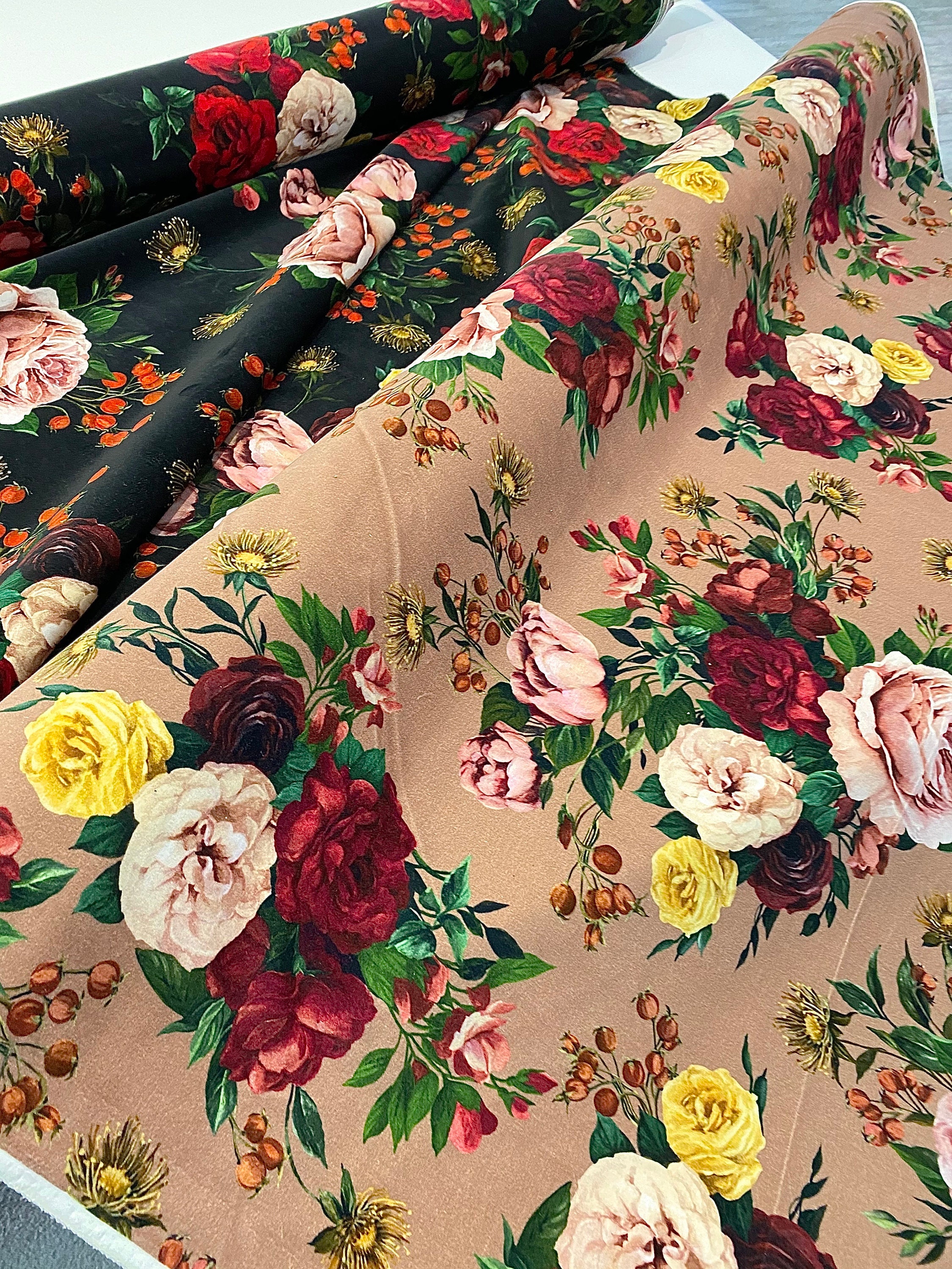 Cotton velvet fabric by the yard with roses print floral Etsy