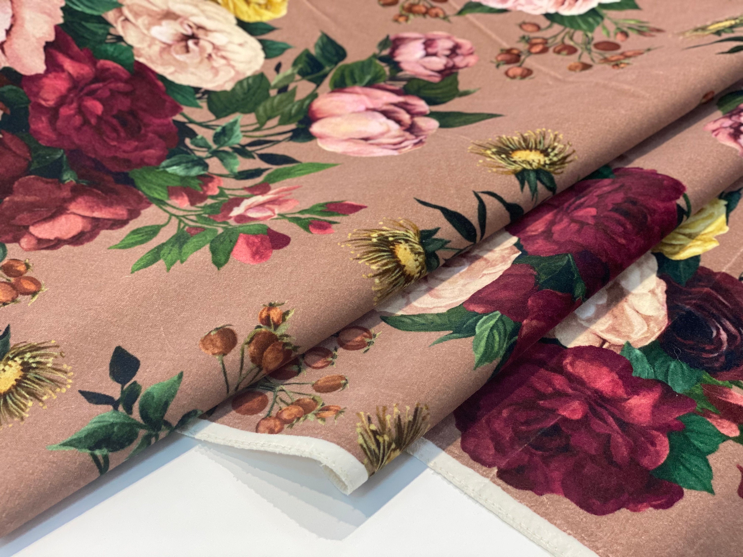 Cotton velvet fabric by the yard with roses print floral Etsy