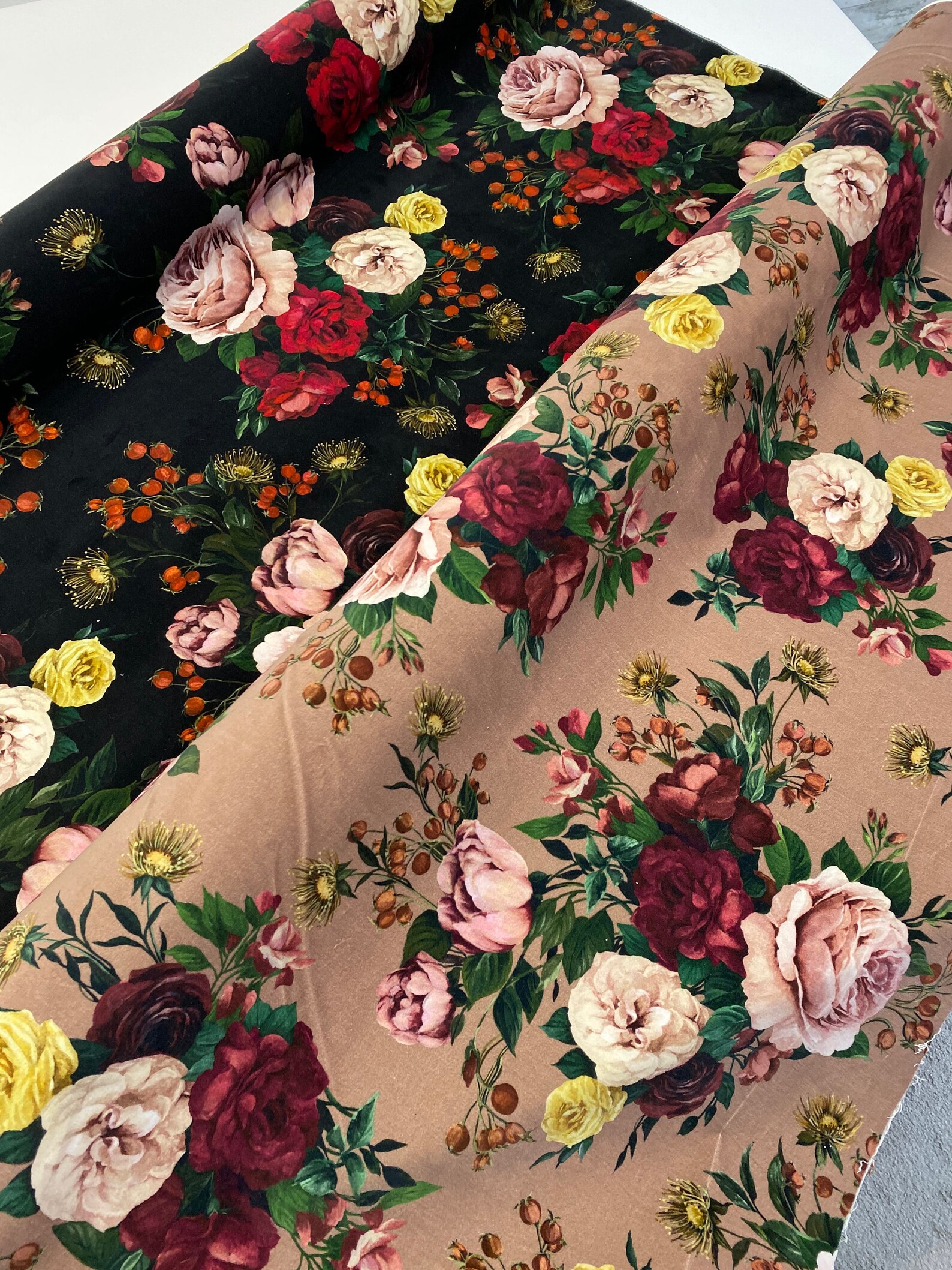 Cotton velvet fabric by the yard with roses print floral Etsy