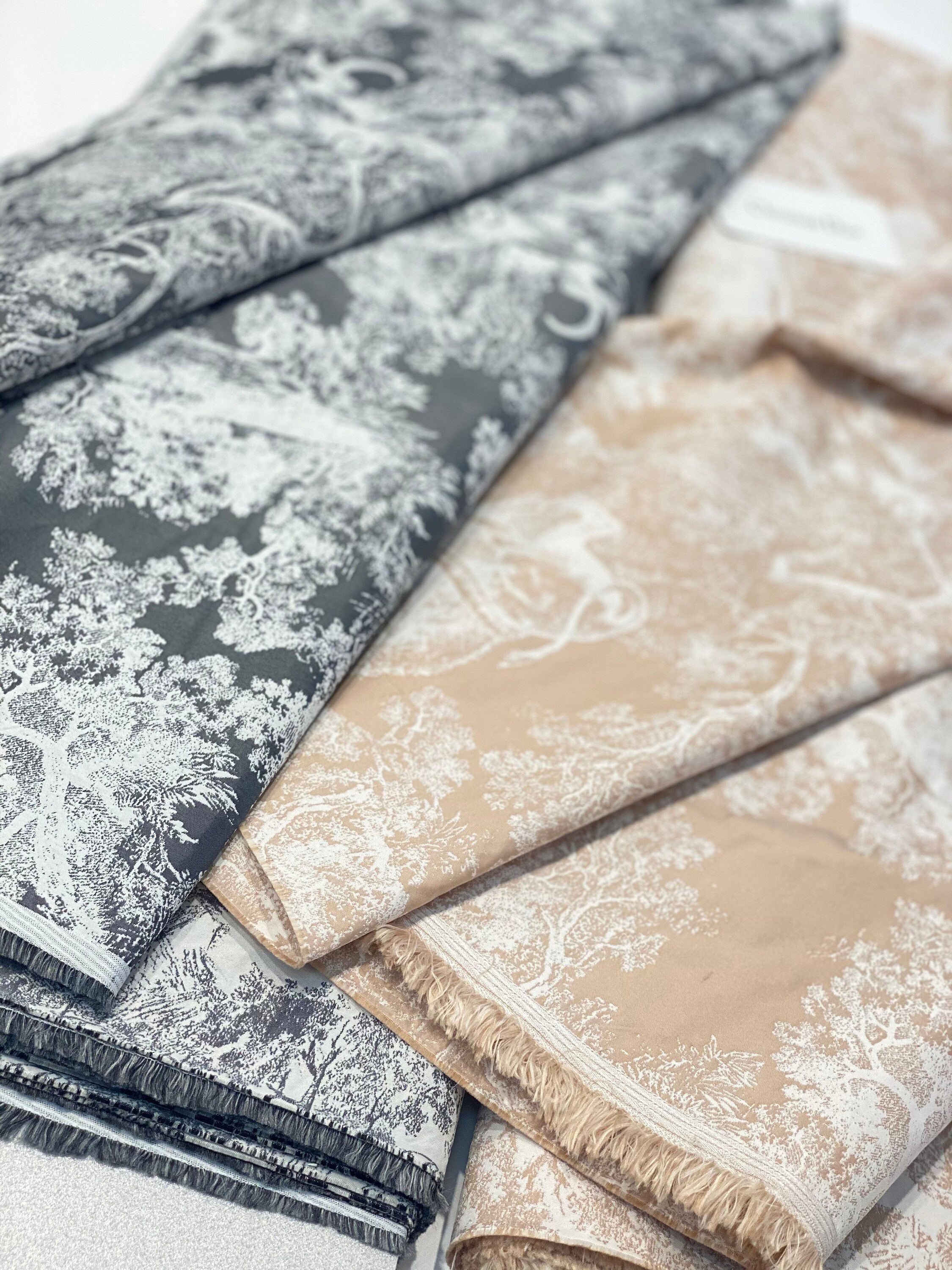 Designer inspired jacquard fabric by the yard in gray or beige Etsy