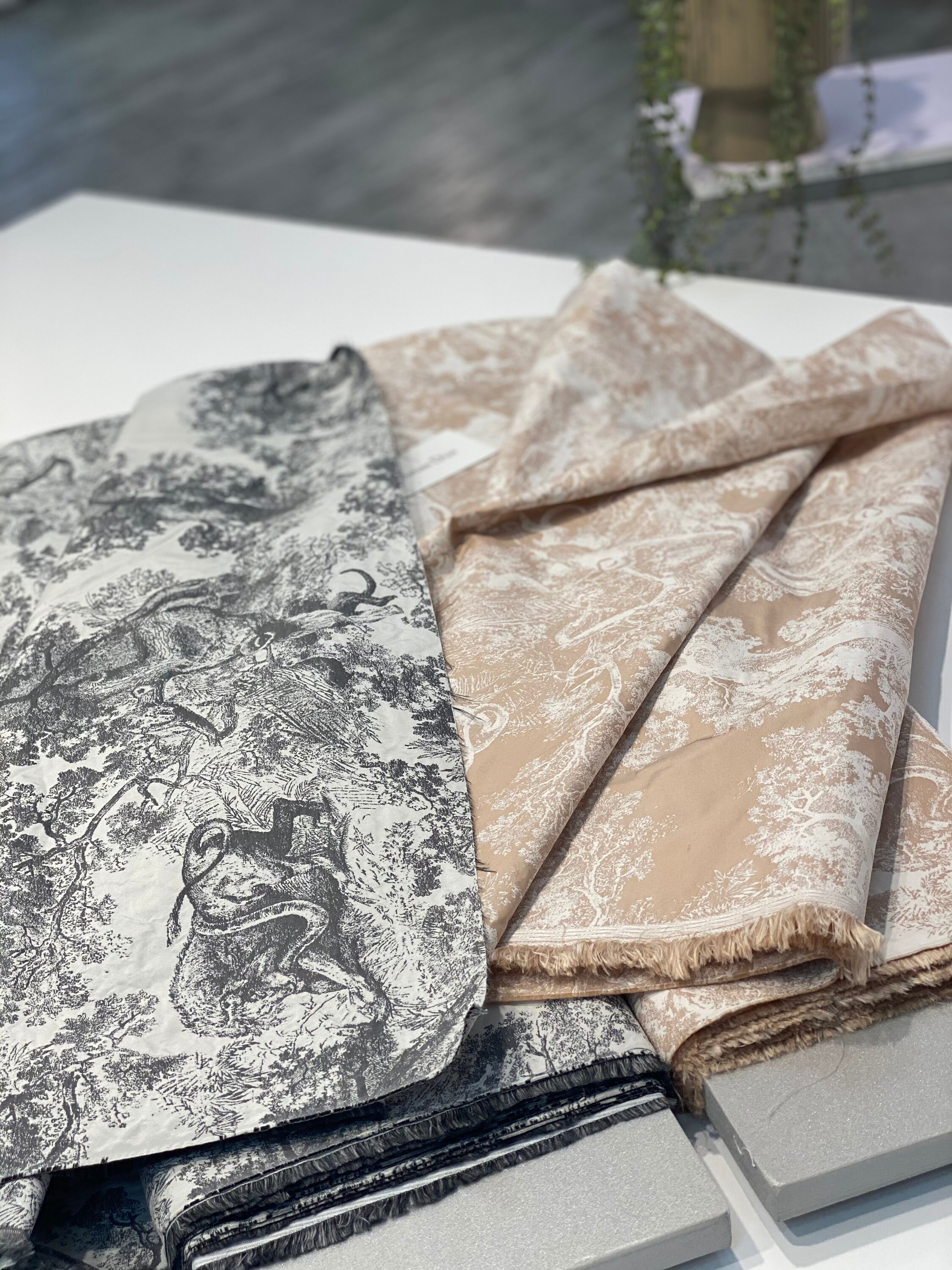 Designer inspired jacquard fabric by the yard in gray or beige Etsy