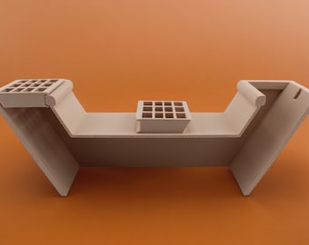 May include: A beige, 3D printed, open-top, rectangular planter with a grid pattern on the sides and a removable insert with a grid pattern on the top.