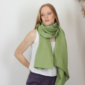 Linen Scarf, Shawl, Bandana in Pear Green Colour. Large or Small Hair Scarf. Square Head Scarf for Summer. Super Soft Medium Weight Shawl. image 1