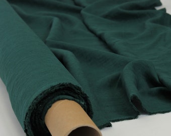 Dark Green Linen Fabric by the Yard. Dark Green Linen fabric by the Metre. Medium Weight, Soft Green Linen Dress Fabric for Clothing Sewing.