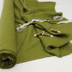 Moss green linen fabric by the yard. Green linen fabric by the meter. Medium weight, soft green linen dress fabric for tailoring.