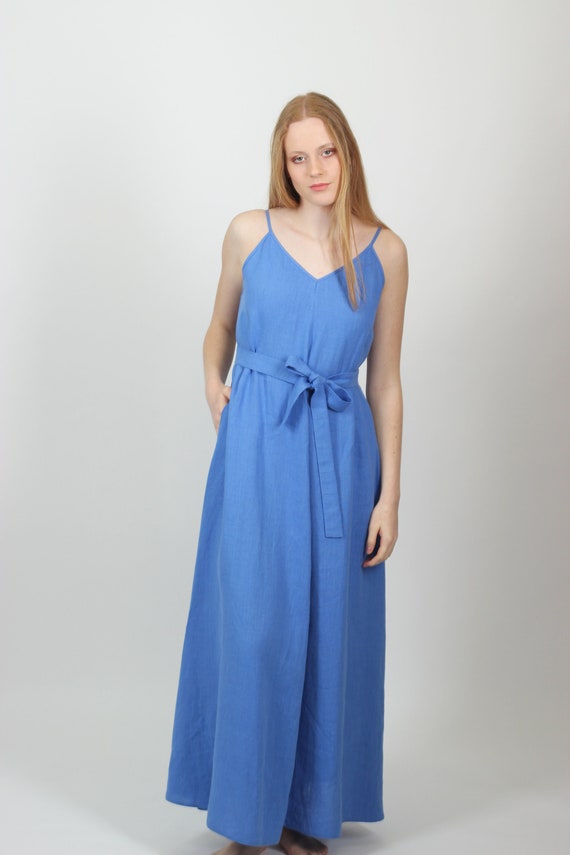 Linen Dress Blue Maxi Dress Wedding Guest Blue Linen Dress Wedding Guest