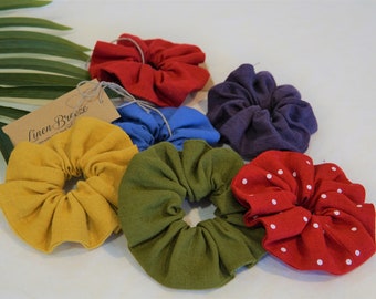 Elastic Linen Scrunchies Various colours. Linen Ponytail Holder. Linen Hair Accessories. Linen Hair Ties for Girls. Women Scrunchies Set