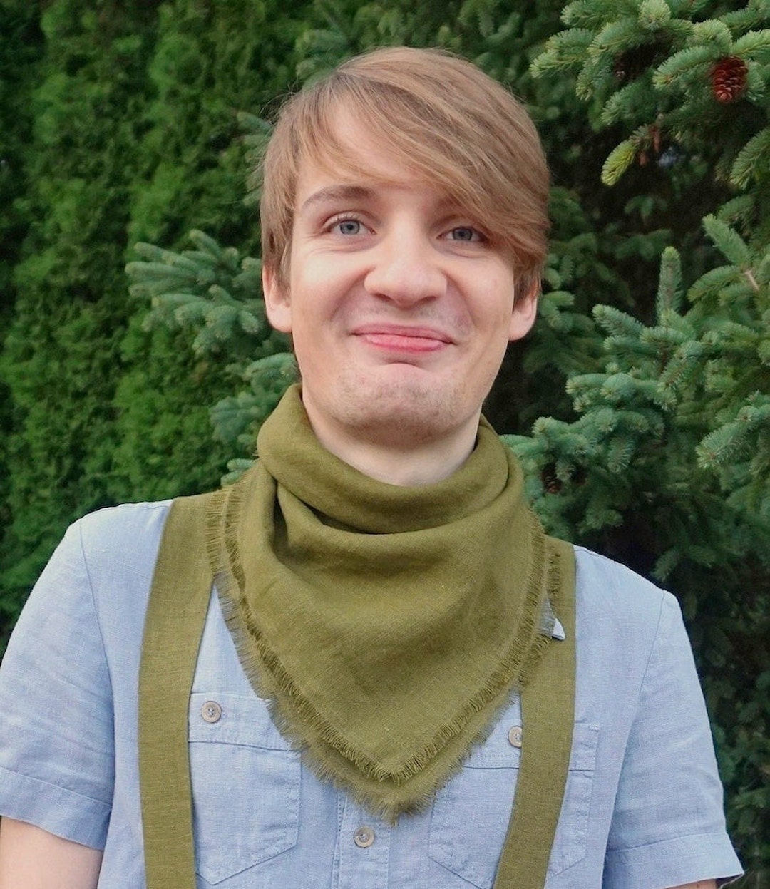 Mens Linen Bandana. Military Green Biker Bandana. Square Etsy