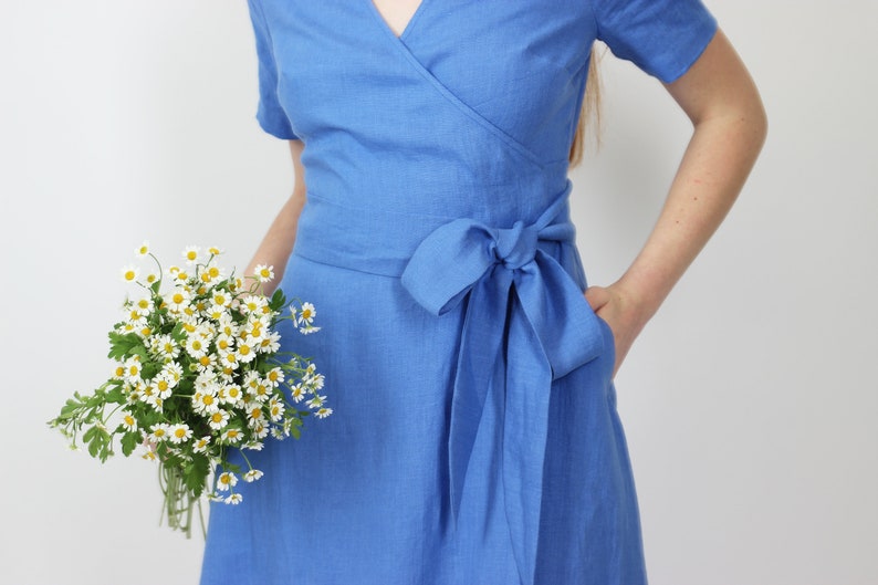 Linen Summer Dress. Aline Linen Wrap Dress. Linen Midi Dress. Etsy