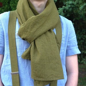 Mens linen bandana. Military green biker bandana. Square bandana scarf. Neck soft linen scarf for women. Mens neckerchief. Bandana headwrap. image 4