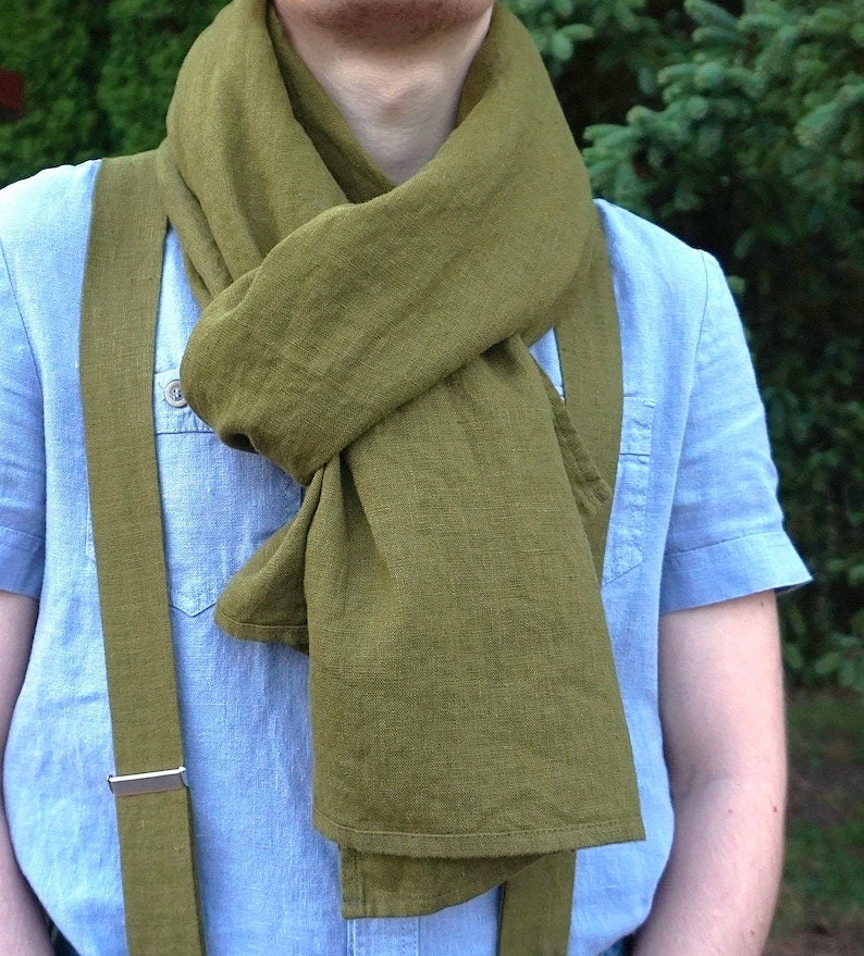 Mens linen bandana. Military green biker bandana. Square bandana scarf. Neck soft linen scarf for women. Mens neckerchief. Bandana headwrap. image 4