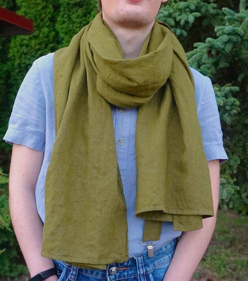Mens linen bandana. Military green biker bandana. Square bandana scarf. Neck soft linen scarf for women. Mens neckerchief. Bandana headwrap. image 5