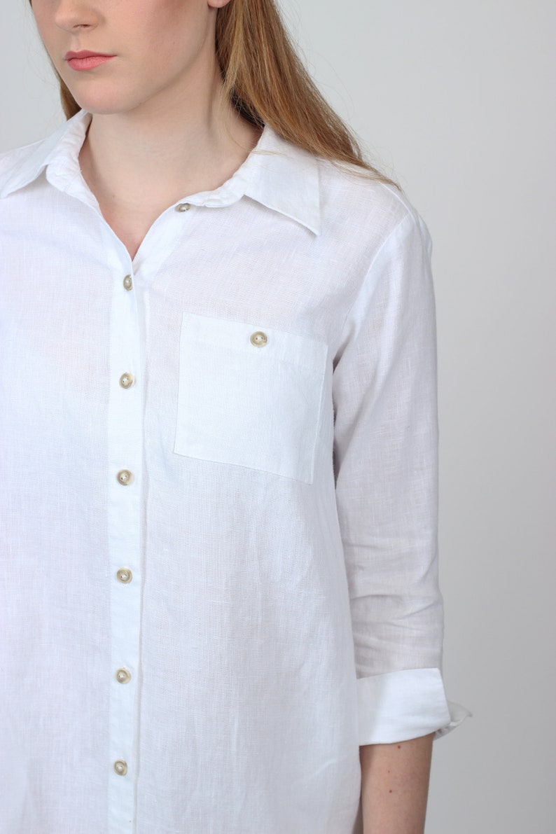 White Linen Shirt Dress. Midi Dress With Pockets and Waist Tie Etsy