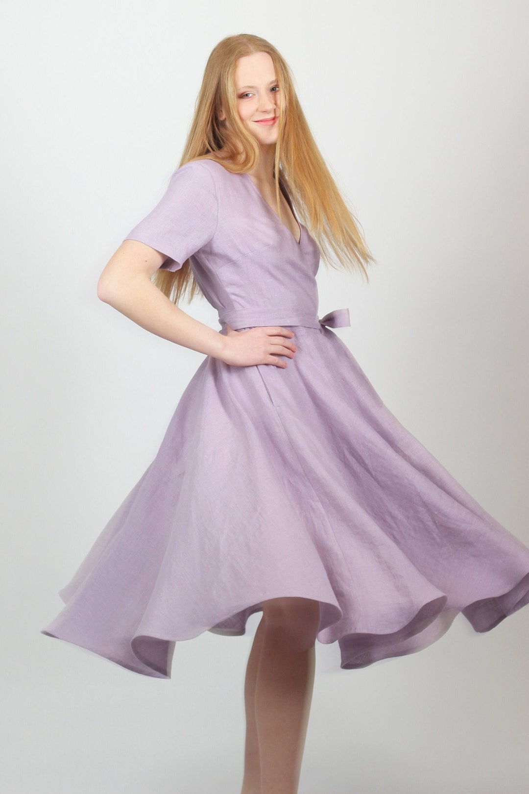 Linen Wedding Guest Dress. Lilac Graduation Dress. Fit and - Etsy