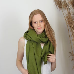Linen Scarf, Shawl, Bandana in Pear Green Colour. Large or Small Hair Scarf. Square Head Scarf for Summer. Super Soft Medium Weight Shawl. image 3