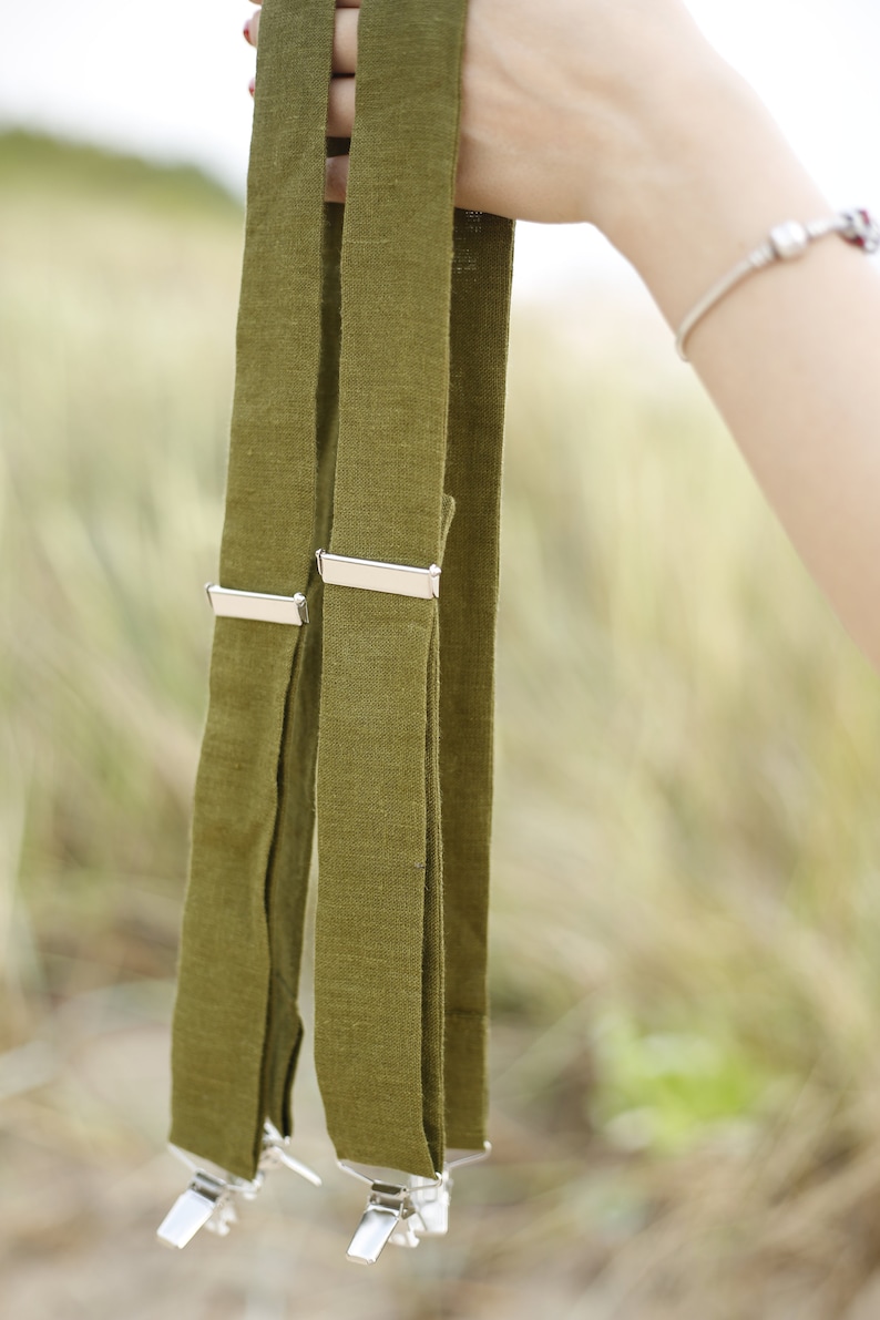 Handmade Linen Suspenders, Clip Suspenders For Women, Linen Wedding Accessory for Men, Unisex Suspenders, Stylish and Practical Gift. image 2