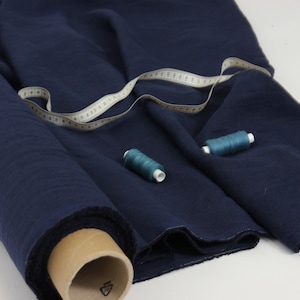 Dark Blue Linen Fabric by the Yard. Navy Blue Linen fabric by the Metre. Medium Weight, Soft Green Linen Dress Fabric for Clothing Sewing.