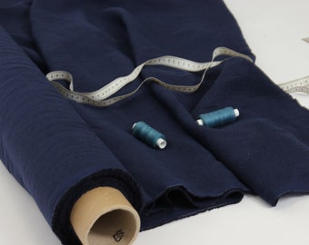 Dark Blue Linen Fabric by the Yard. Navy Blue Linen fabric by the Metre. Medium Weight, Soft Green Linen Dress Fabric for Clothing Sewing.