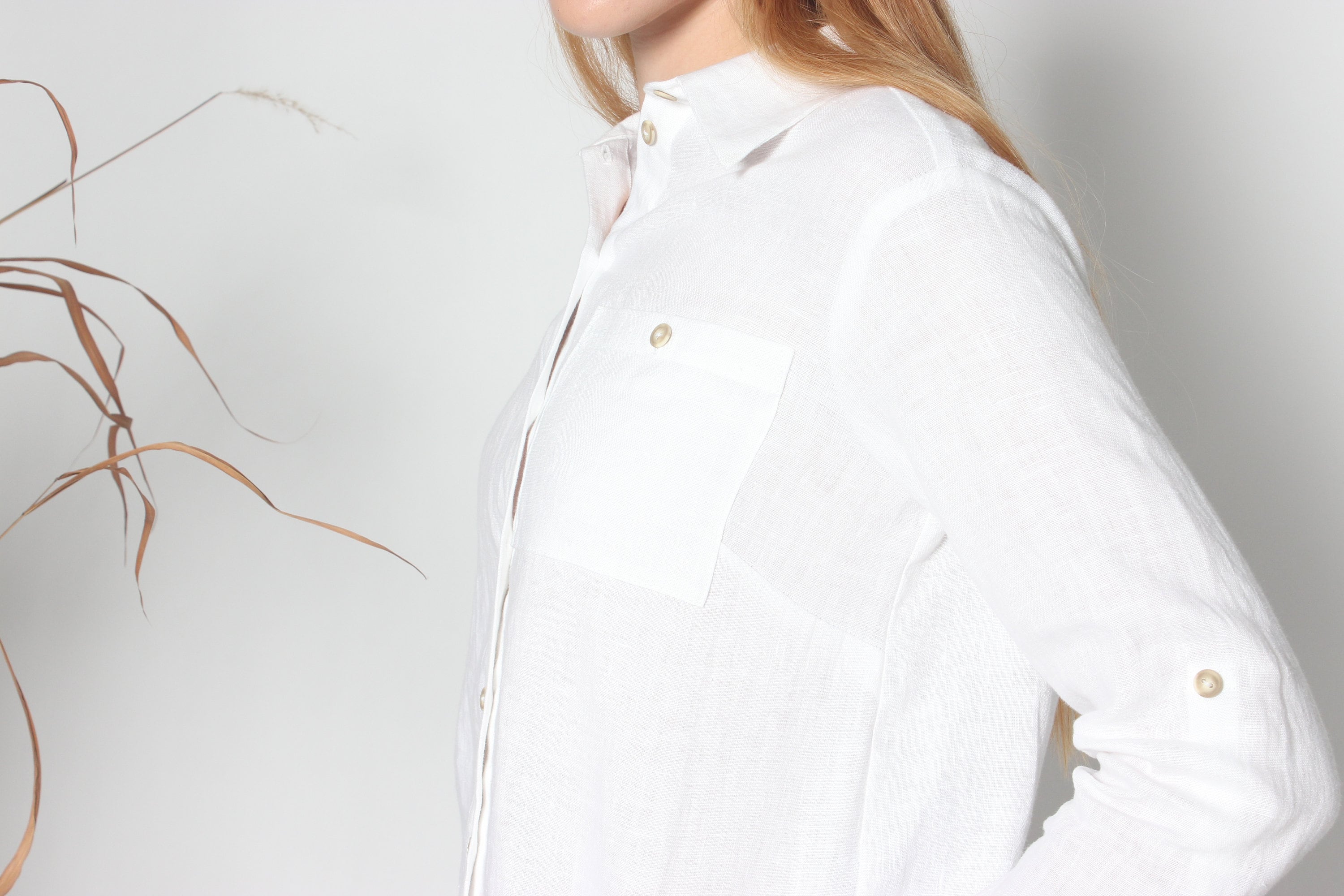 Classic White Linen Shirt for Women. Linen Shirt With Front Pocket — free download
