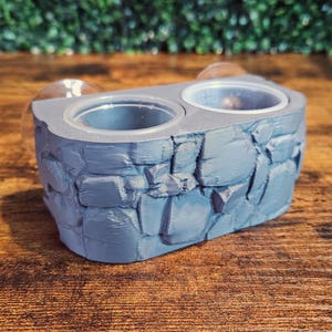 Repisa de piedra para alimentación de geckos • Soporte de agua y comida para reptiles de roca medieval con ventosa • Accesorio para terrario impreso en 3D