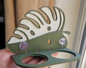 Monstera Albo Leaf Feeding Ledge • Tropical Plants Reptile Food and Water Holder with suction cup • 3D Printed Terrarium Accessory