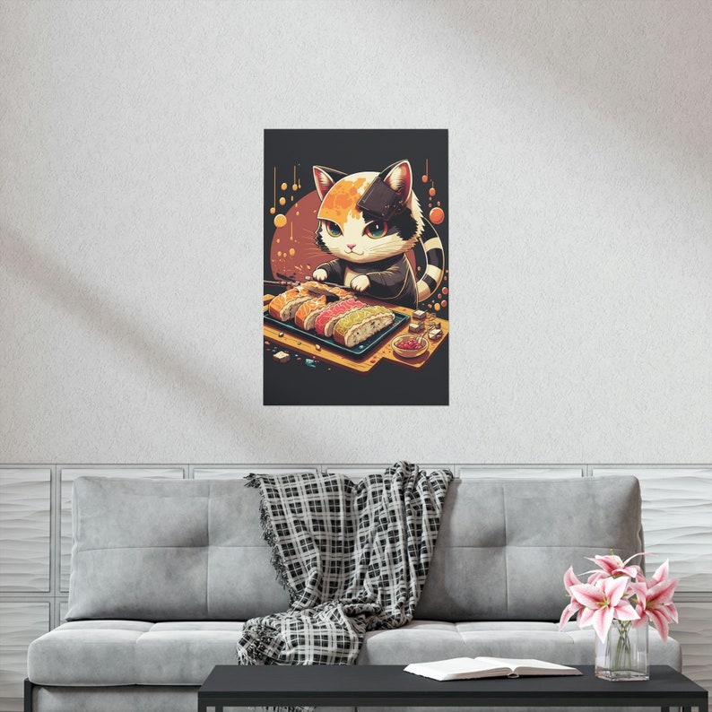 Cute Cat Poster Making Sushi Art Print Kawaii Wall Art Etsy Canada