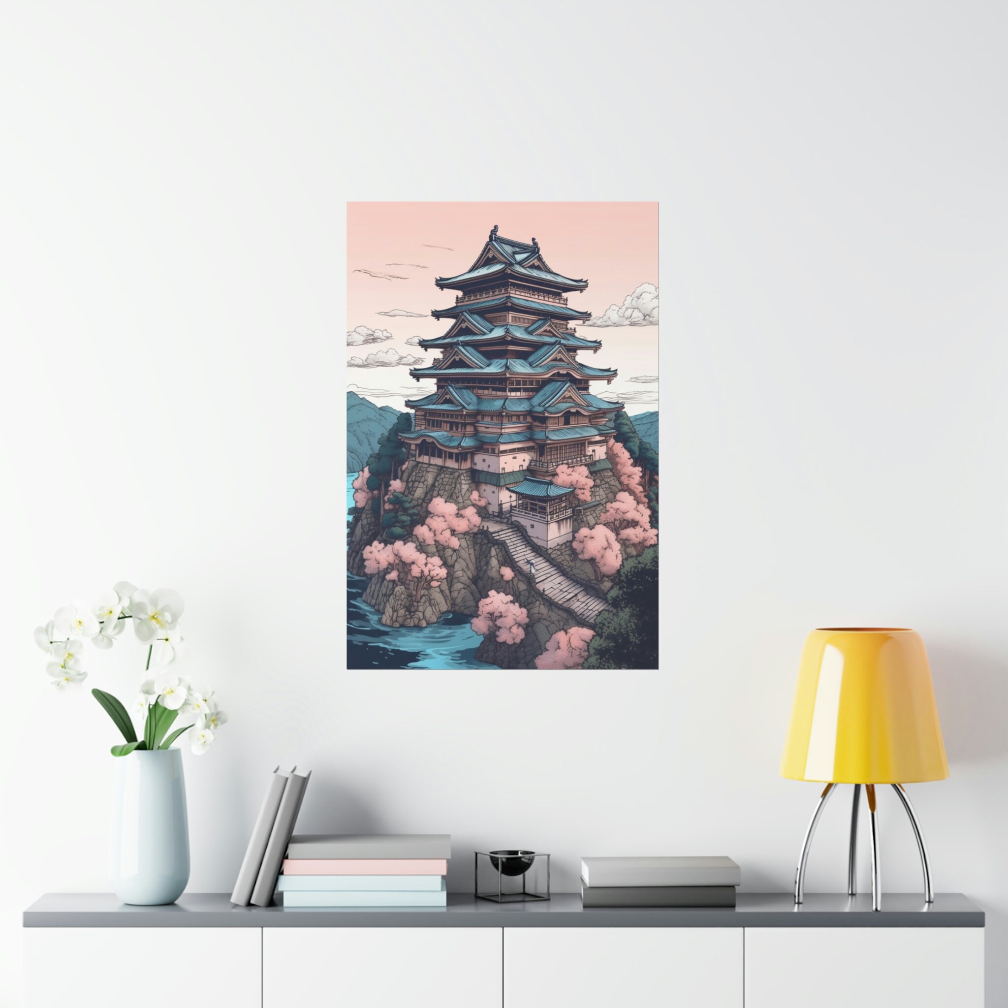 Japanese Mountain Poster Japan Art Print Asian Castle Wall Art - Etsy