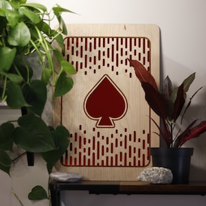 Ace Of Spade Red Mirror Wood Wall Art, Speelkaart Houten Spiegelbord, Handgemaakte kunst voor muurophanging, Uniek Home Decor