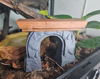 Decoración de terrario de reptiles impresa en 3D • Suministro de tanque de lagarto con cornisa de geco • Accesorio de puerta de piedra antigua